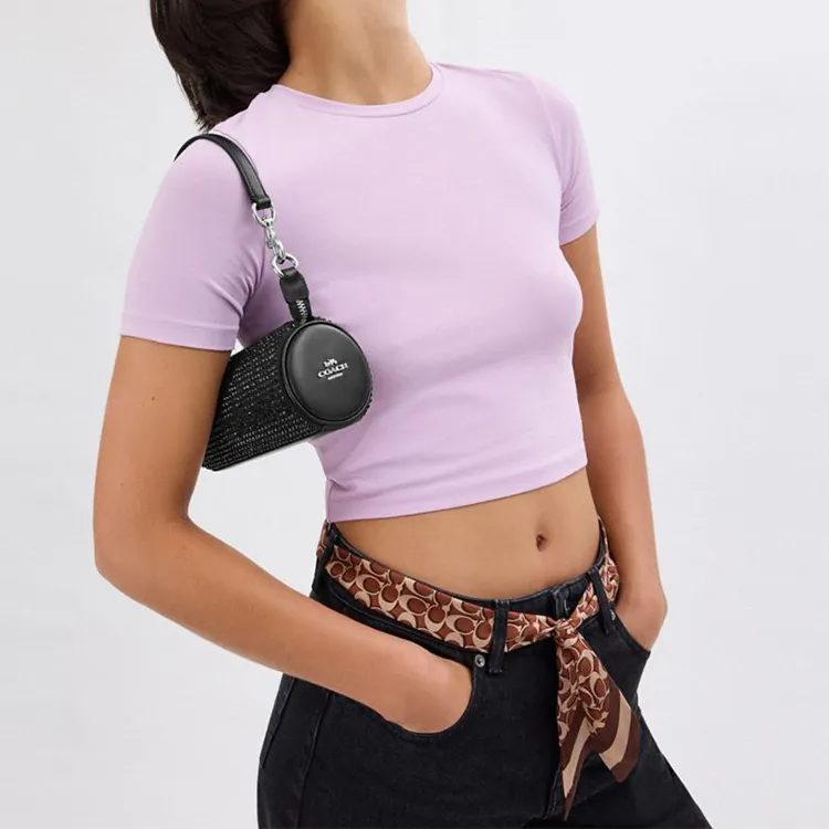 COACH Nolita Fabric With Cow Leather Portable Crossbody Cylinder Bag, Shoulder Bag Trumpets Women's Black-3