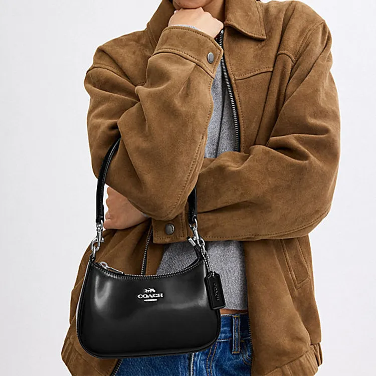 COACH Teri Cow Leather Crossbody Bag Shoulder Bag Small Size Women's Black-4