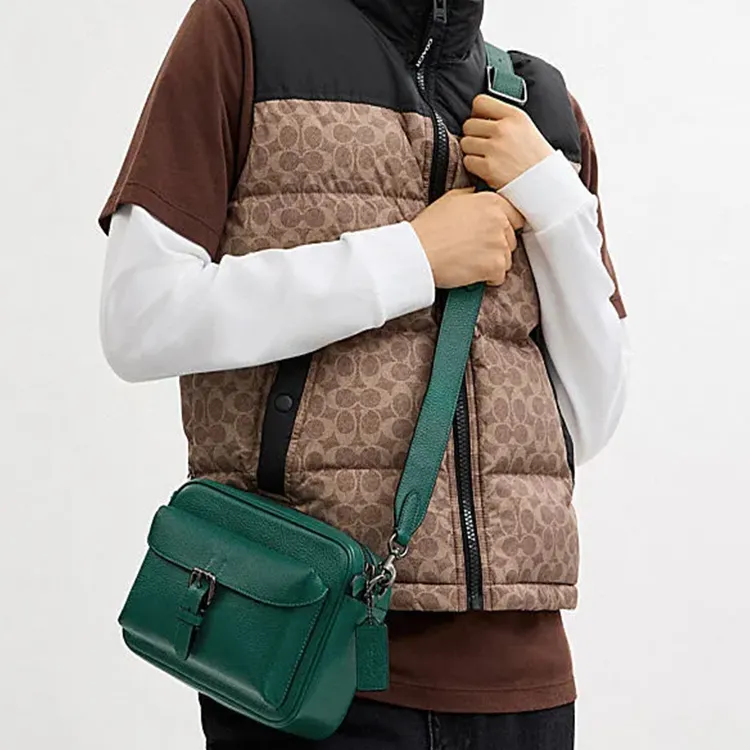 COACH Cow Leather Shoulder Bag, Crossbody Bag Trumpets Men's Emerald Green-3