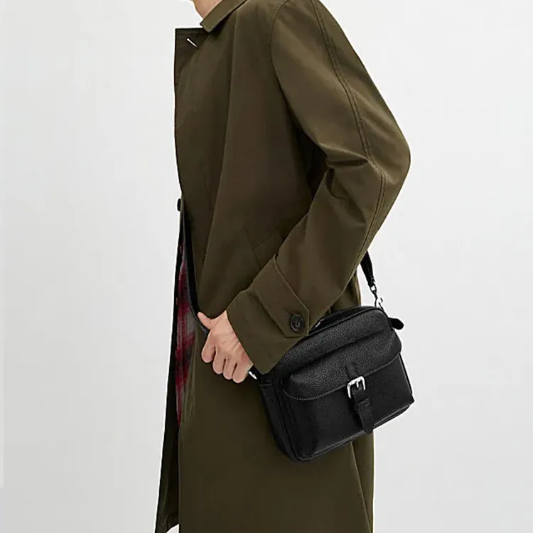 COACH Cow Leather Shoulder Bag, Crossbody Bag Trumpets Men's Black-3