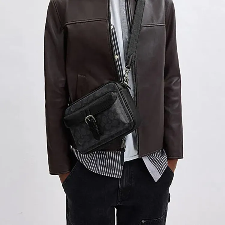 COACH Artificial Leather Shoulder Bag Crossbody Bag Small Size Men's Charcoal Black-4