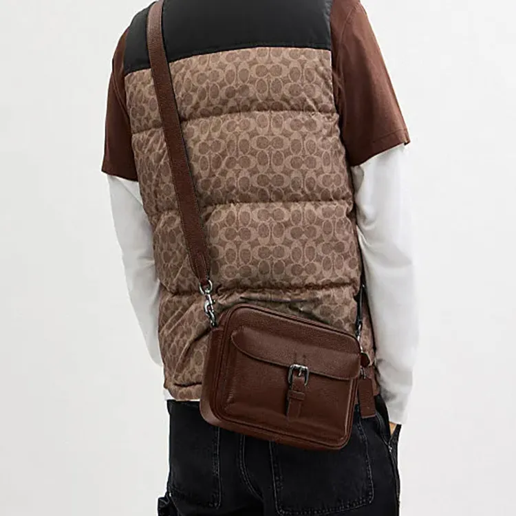 COACH Cow Leather Shoulder Bag, Crossbody Bag Trumpets Men's Maple-4