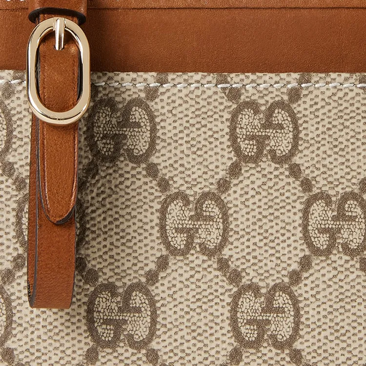 GUCCI Coated Canvas With Leather Trim Card Holder Women's Beige & Brown-4