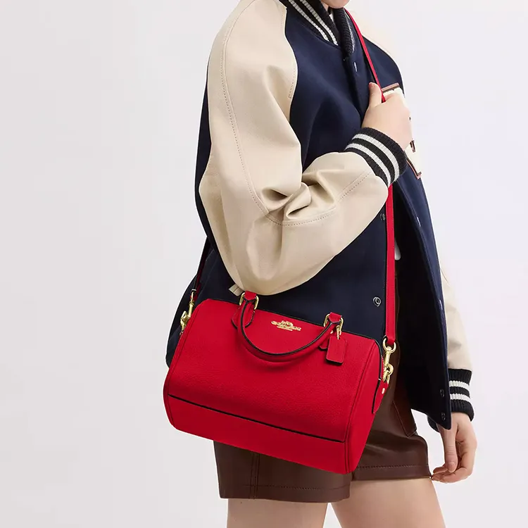 COACH Rowan Litchi Grain Leather Shoulder Bag, Crossbody Bag, Handbag Medium Size Women's Red-4