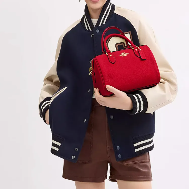COACH Rowan Litchi Grain Leather Shoulder Bag, Crossbody Bag, Handbag Medium Size Women's Red-3