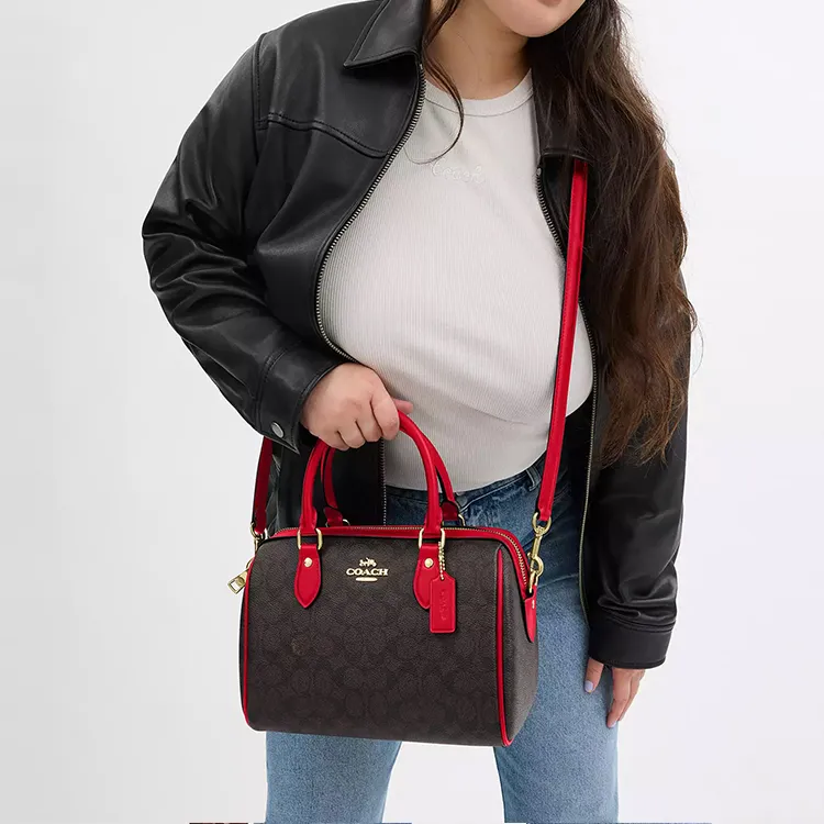 COACH Rowan Coated Canvas Shoulder Bag Crossbody Bag Handbag Medium Size Women's Red-4