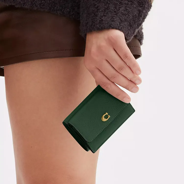 COACH Leather Coin Purses Wallets Mini Women's Hunter Green-3