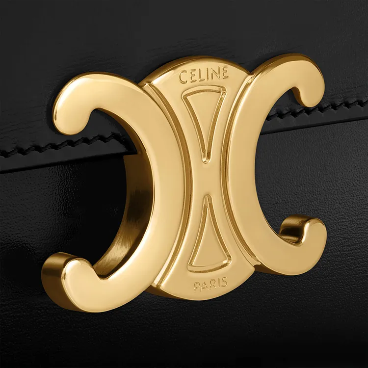 CELINE Shiny Cow Leather Shoulder Bag Crossbody Bag Handbag Women's Black-4