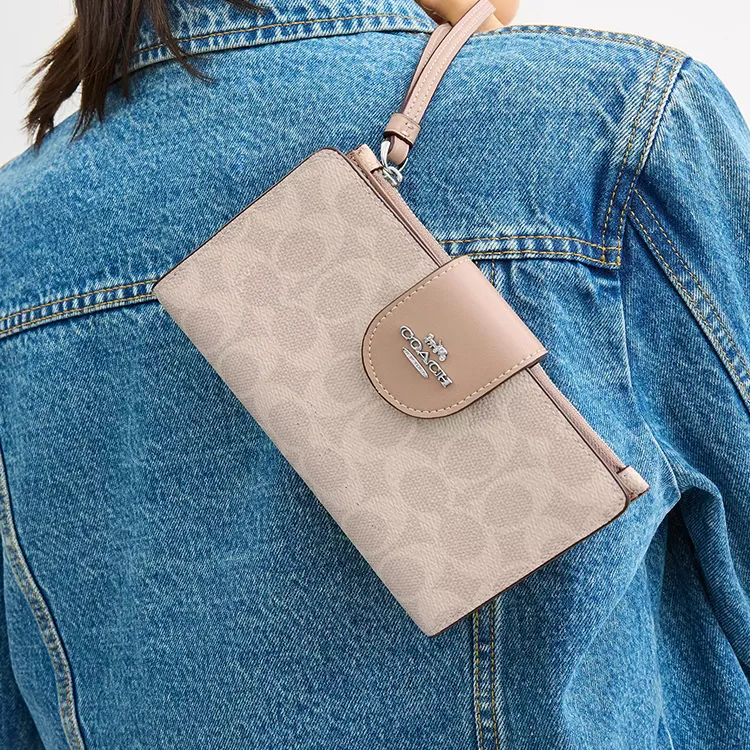 COACH Coated Canvas Wallet Trumpets Women's Sand & Taupe-2