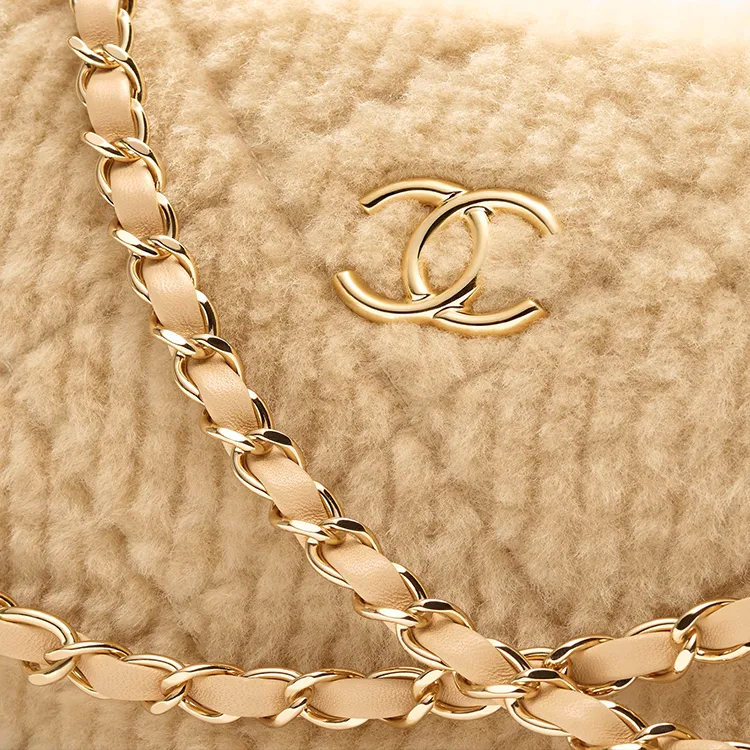 CHANEL Wool With Sheepskin Shoulder Bag, Crossbody Bag Tubas Women's Light Umber-3