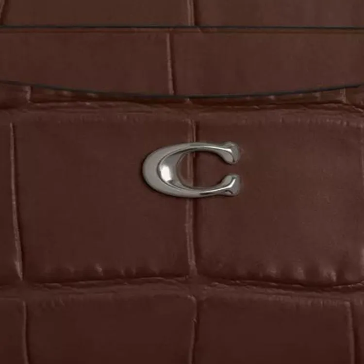 COACH Card Case Crocodile Embossed Leather Card Holder Mini Women's Silver & Maple-3