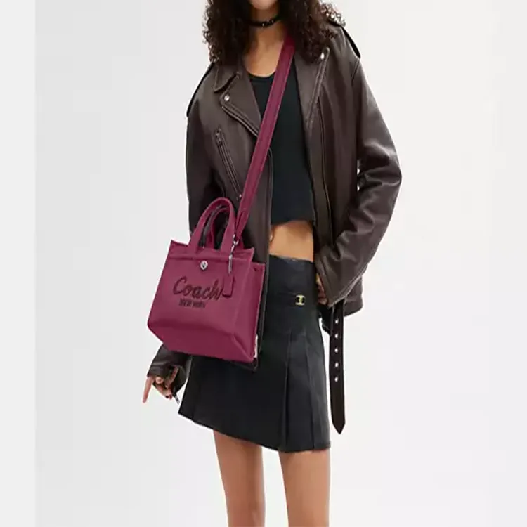 COACH Cargo Canvas Bag, Tote Bag, Shopping Bag, Shoulder Bag, Crossbody Bag, Handbag Medium Size Women's Pink & Silver-4