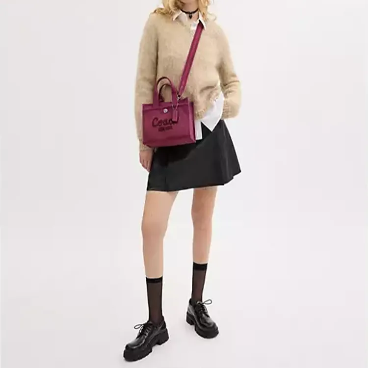 COACH Cargo Canvas Bag, Tote Bag, Shopping Bag, Shoulder Bag, Crossbody Bag, Handbag Medium Size Women's Pink & Silver-5