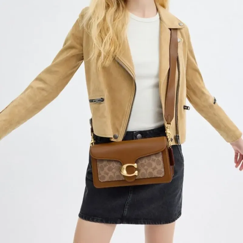 COACH Tabby Cow Leather Portable Crossbody Bag, Shoulder Bag Medium Size Women's Brown Yellow-4