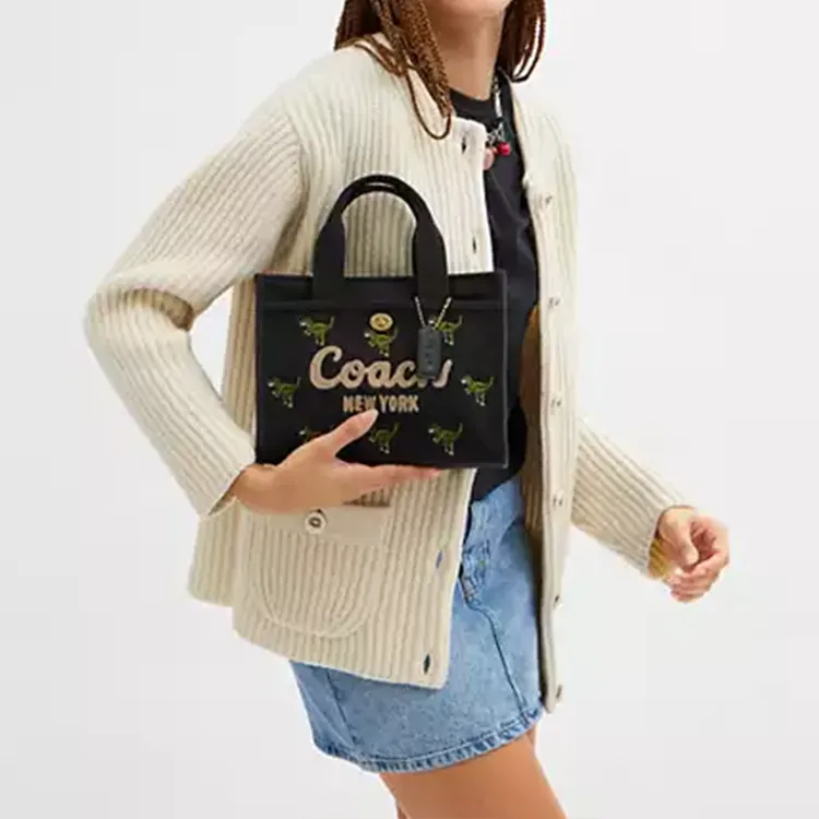 COACH Canvas Canvas Bag Tote Bag Shopping Bag Shoulder Bag Crossbody Bag Handbag Medium Size Women's Black-4