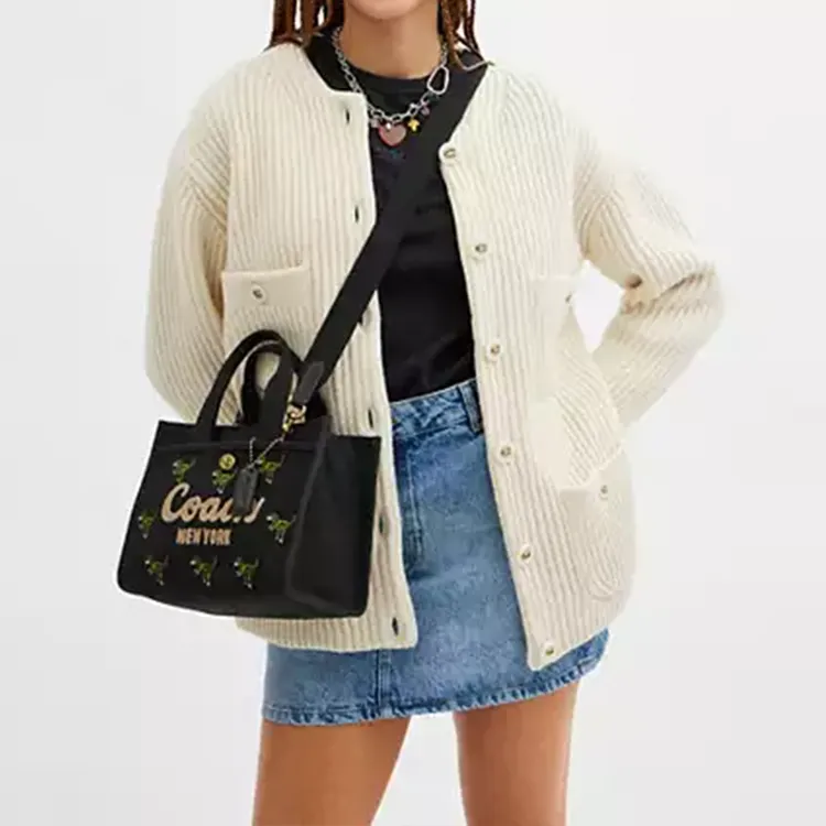 COACH Canvas Canvas Bag Tote Bag Shopping Bag Shoulder Bag Crossbody Bag Handbag Medium Size Women's Black-3