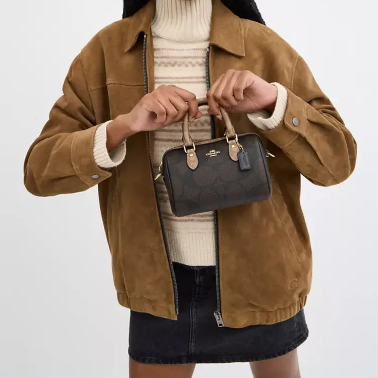 COACH Rowan Leather Shoulder Bag, Crossbody Bag, Handbag Mini Women's Tan-3