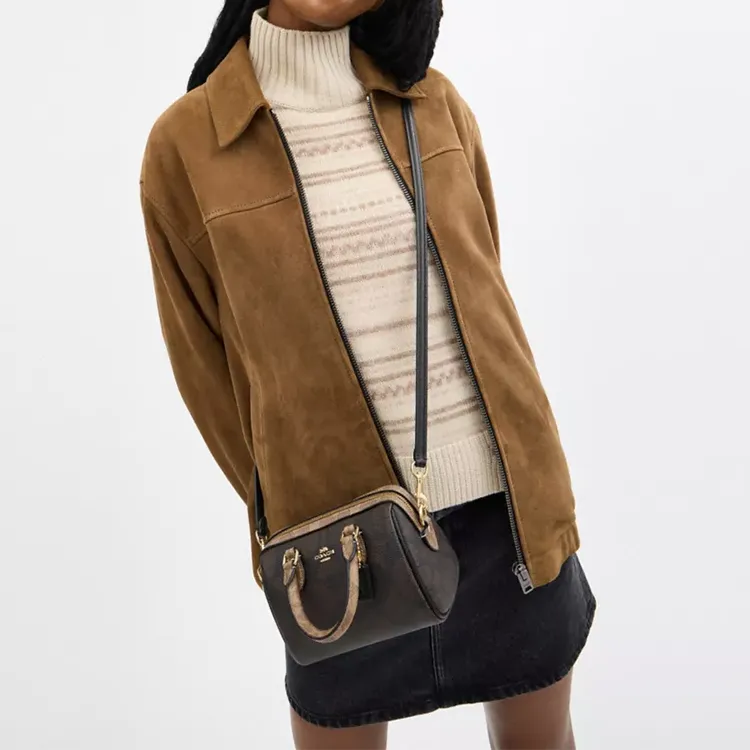 COACH Rowan Leather Shoulder Bag, Crossbody Bag, Handbag Mini Women's Tan-4