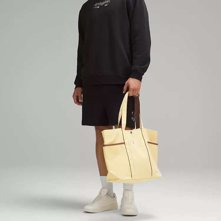 Lululemon Cotton Canvas One Shoulder Handbags Regular Unisex Swirl Yellow With Spanish Oak-5