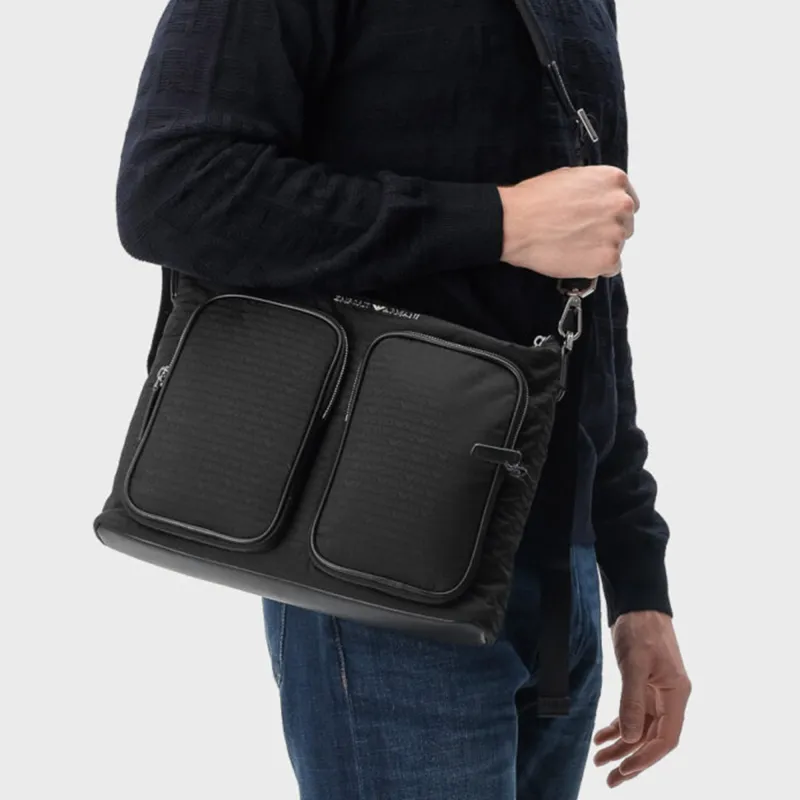 EMPORIO ARMANI Nylon Crossbody Bag, Shoulder Bag Medium Size Men's Black-4