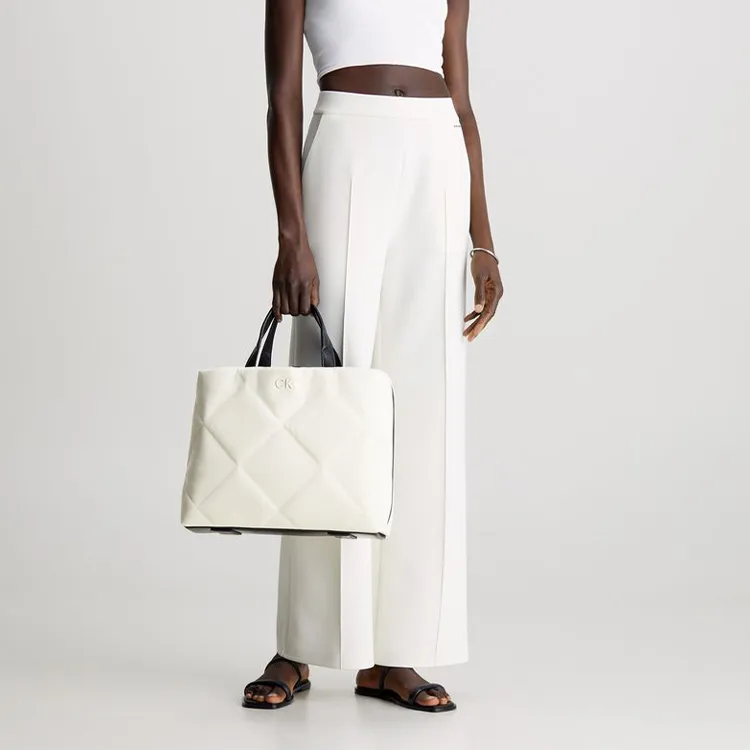 CALVIN KLEIN Cotton Tote Bag Shopping Bag Handbag Women's White-4