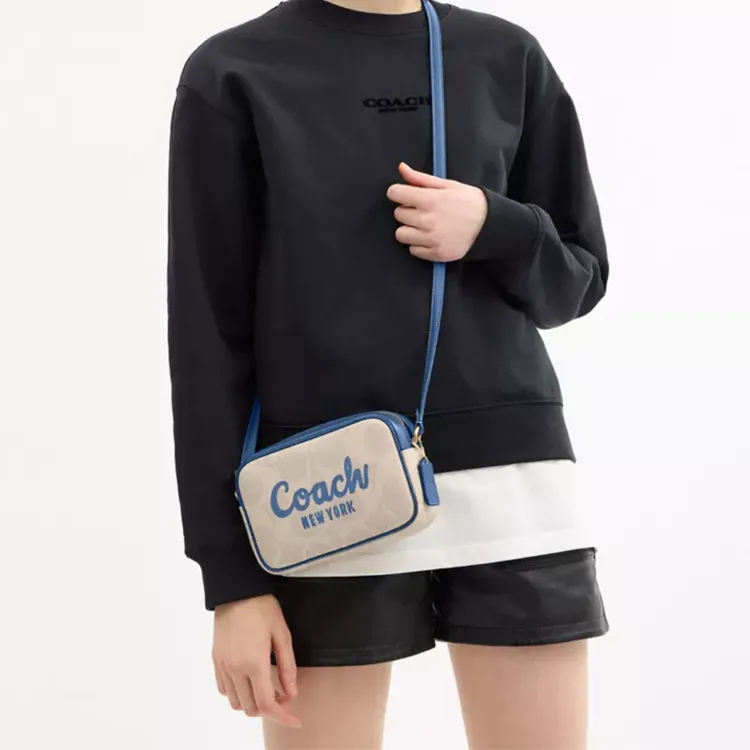 COACH Jamie Canvas Camera Bag, Crossbody Bag, Shoulder Bag Trumpets Women's White & Blue-4