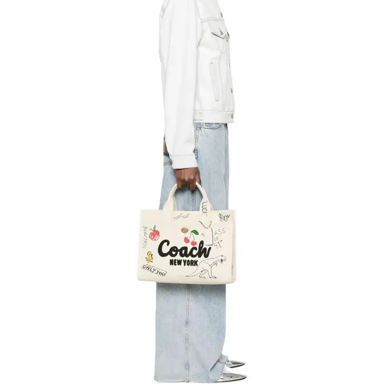 COACH Cargo Fabric Tote Bag, Shopping Bag, Handbag Large Size Women's Light Beige-3