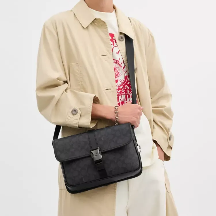 COACH League Canvas Messenger Bag, Crossbody Bag, Shoulder Bag Tubas Men's Black-5