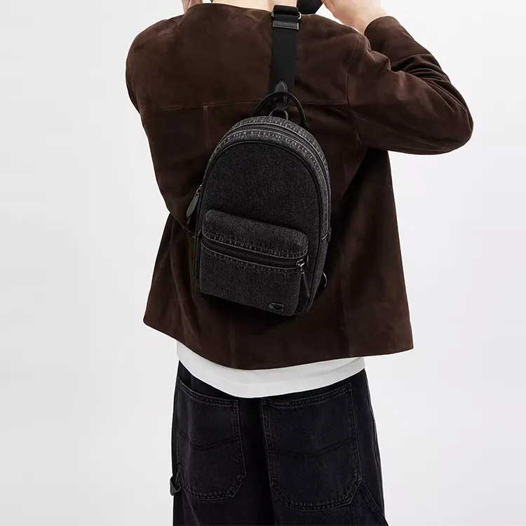 COACH Denim Sling Bag Tubas Men's Black-4