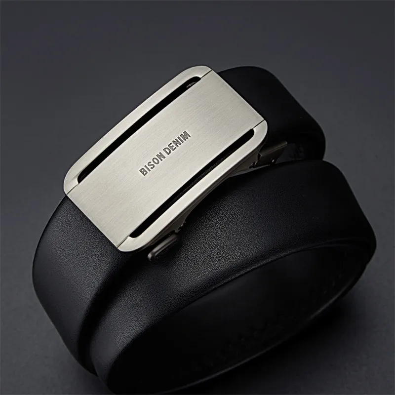 BISON DENIM Men's Automatic Buckle Leather Belts Men's Width 3.5CM-3