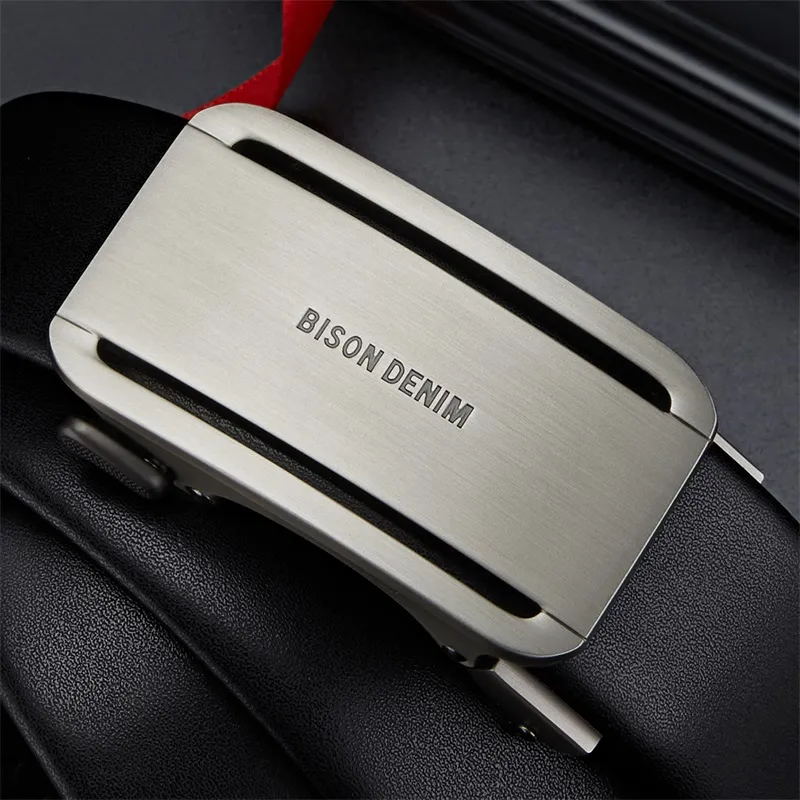BISON DENIM Men's Automatic Buckle Leather Belts Men's Width 3.5CM-5