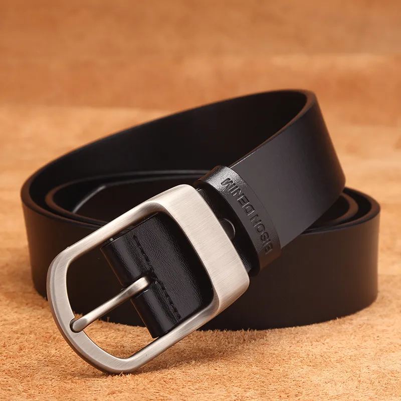 BISON DENIM Individual Design Pin Buckle Leather Belts Men's Width 3.5CM-3