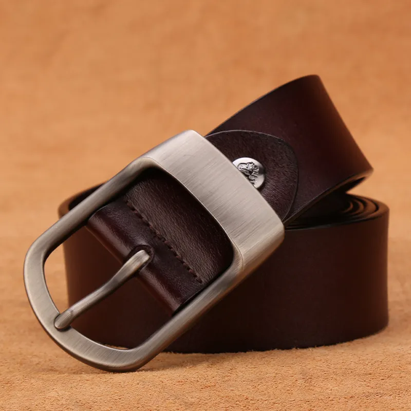 BISON DENIM Individual Design Pin Buckle Leather Belts Men's Width 3.5CM-1