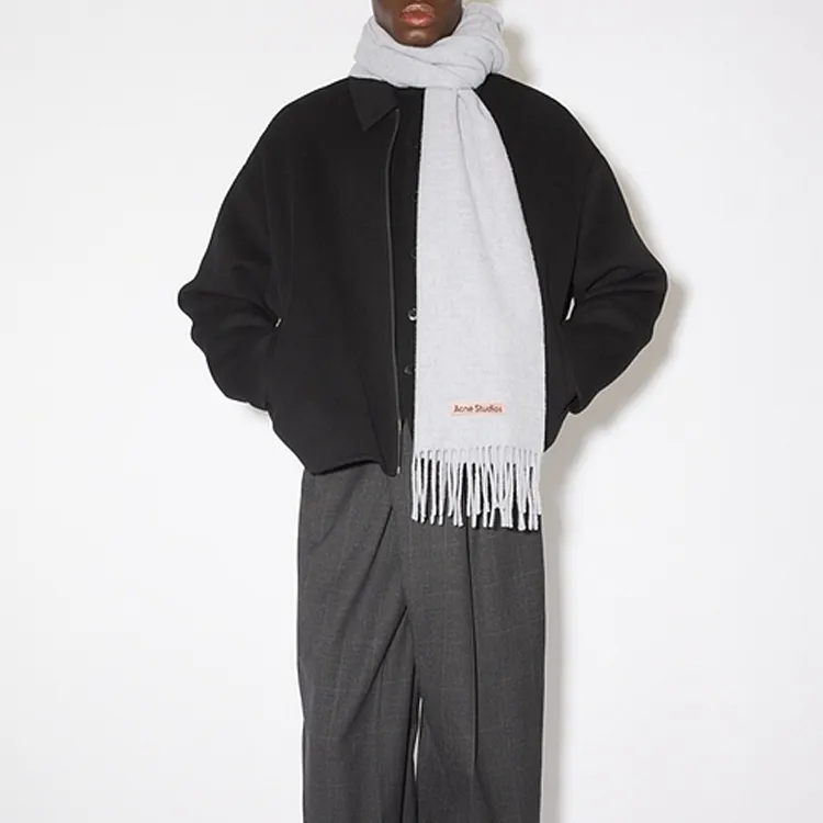Acne Studios Logo tag Fringed Wool Scarf-2