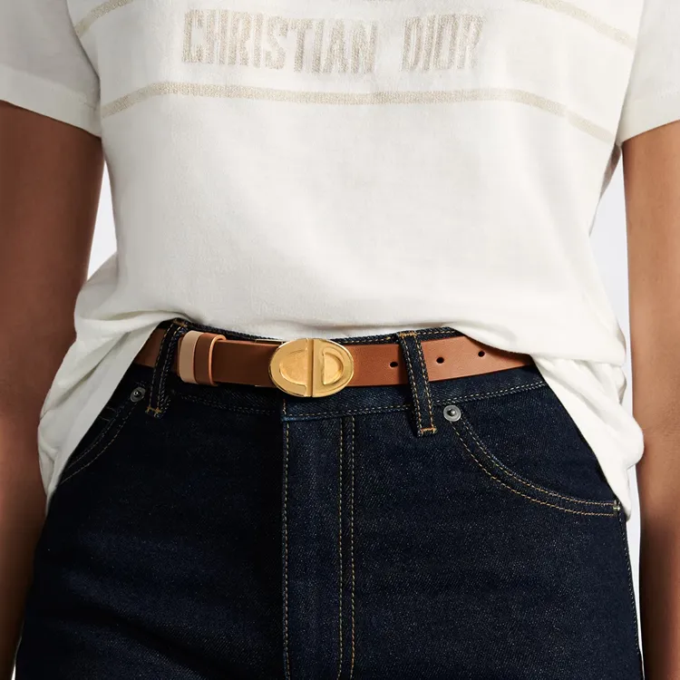 DIOR Double Sided Emblem Letter Decoration, Smooth Buckle Leather Belts Women's Brown Width 2.2CM-2