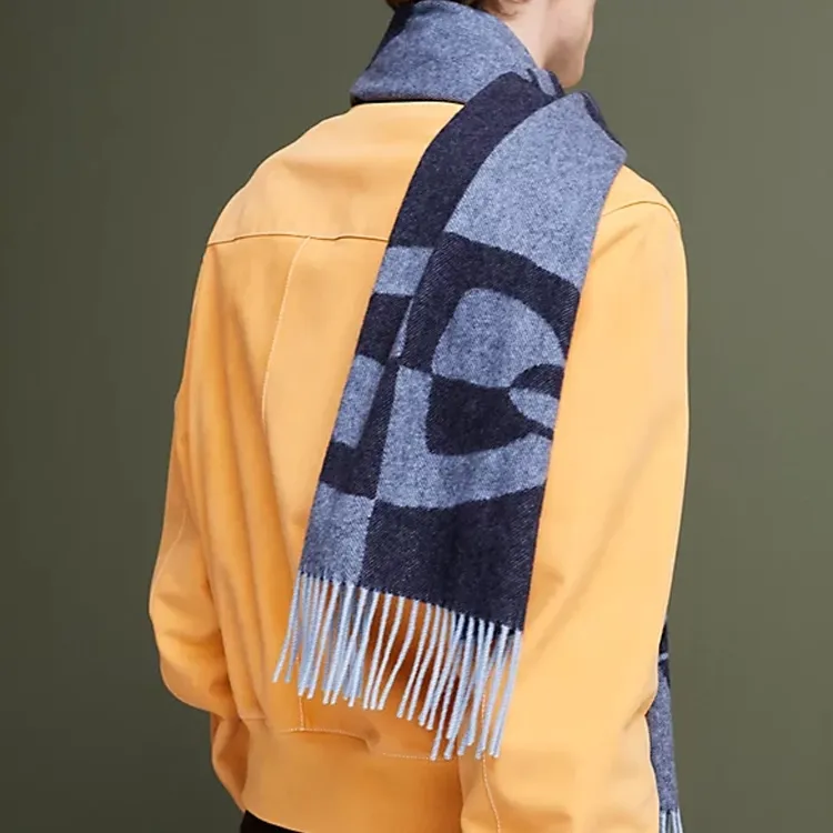 HERMES Knit Scarves Unisex Blue-1