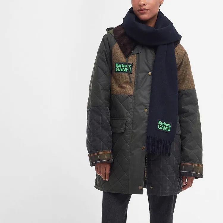 BARBOUR X Ganni Logo patch Wool Scarf-1