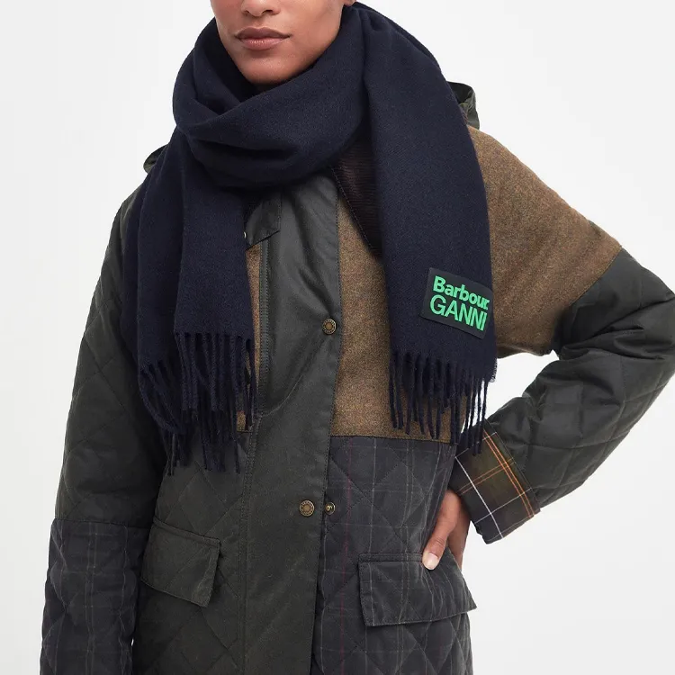 BARBOUR X Ganni Logo patch Wool Scarf-2