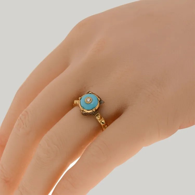 GUCCI 18K Gold Diamond Turquoise Rings Women's Gold-4