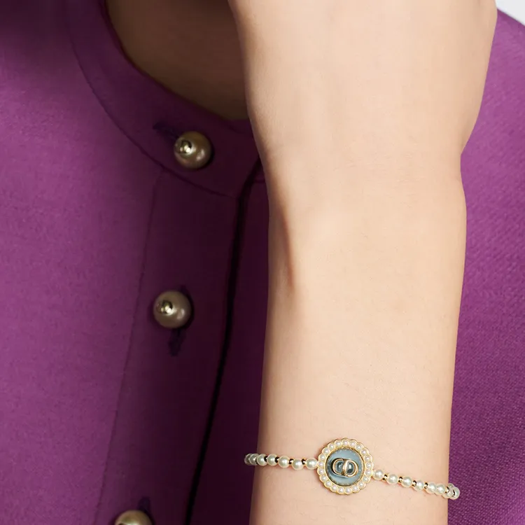 DIOR Metal Resin Pearl Glass Bracelets Women's Gold-1