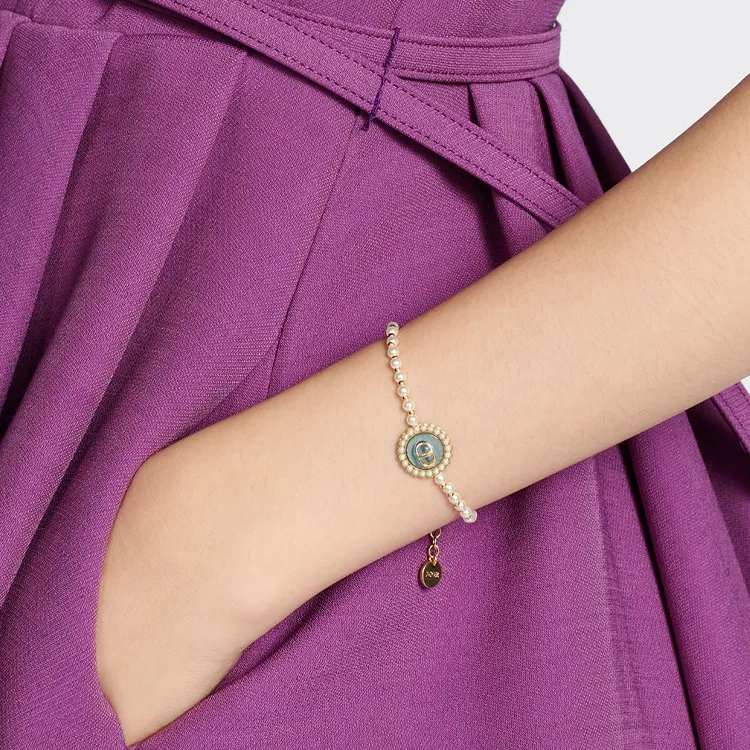 DIOR Metal Resin Pearl Glass Bracelets Women's Gold-2