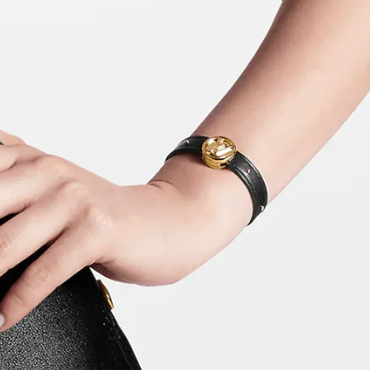LOUIS VUITTON Metal Calf Leather Bangles Women's Brown-4