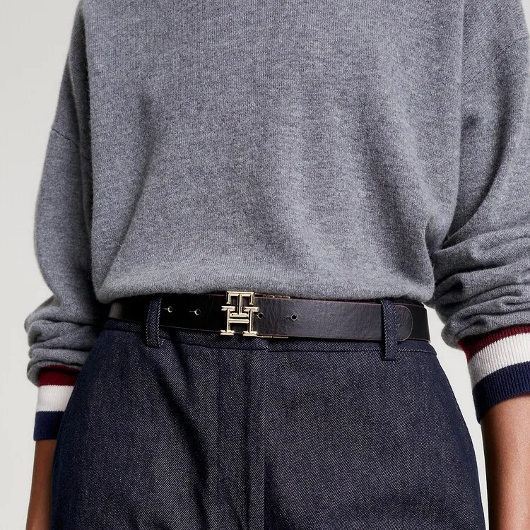 Tommy Hilfiger Double-Sided Design Smooth Buckle Leather Belts Women's Red/Black-3