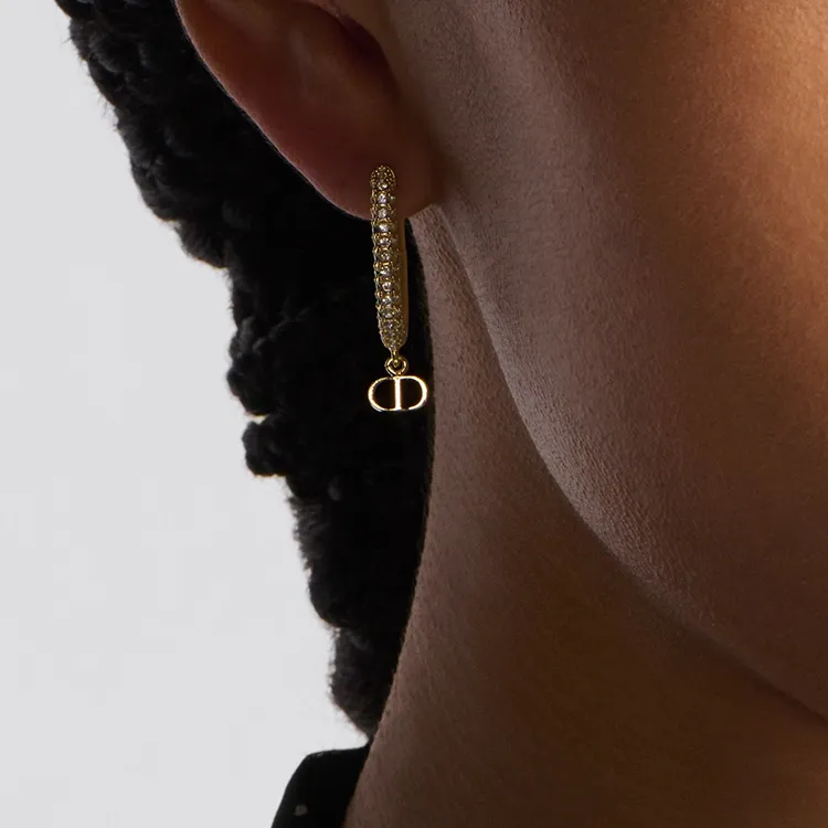 DIOR Metal, Crystal, Resin Pearl Earrings Women's Gold-4