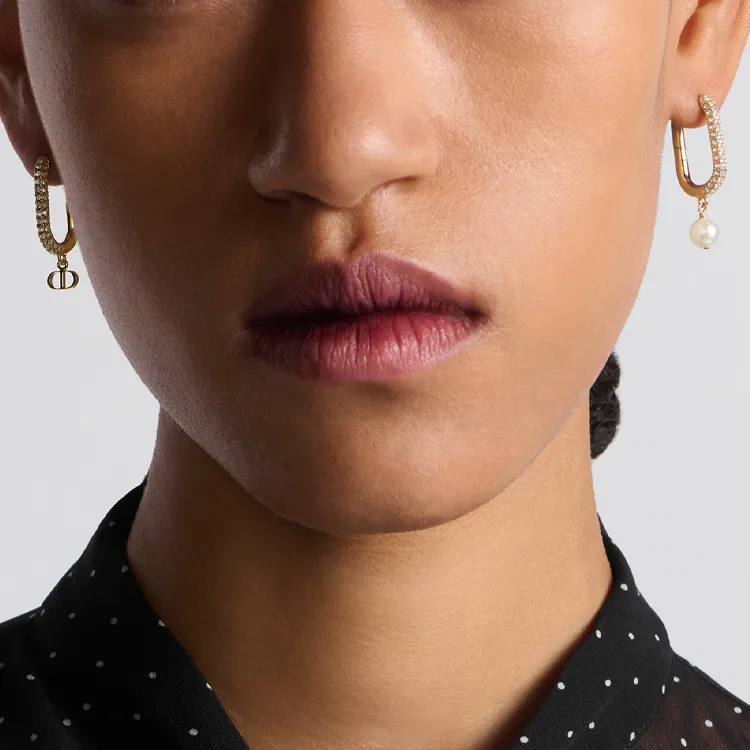 DIOR Metal, Crystal, Resin Pearl Earrings Women's Gold-5