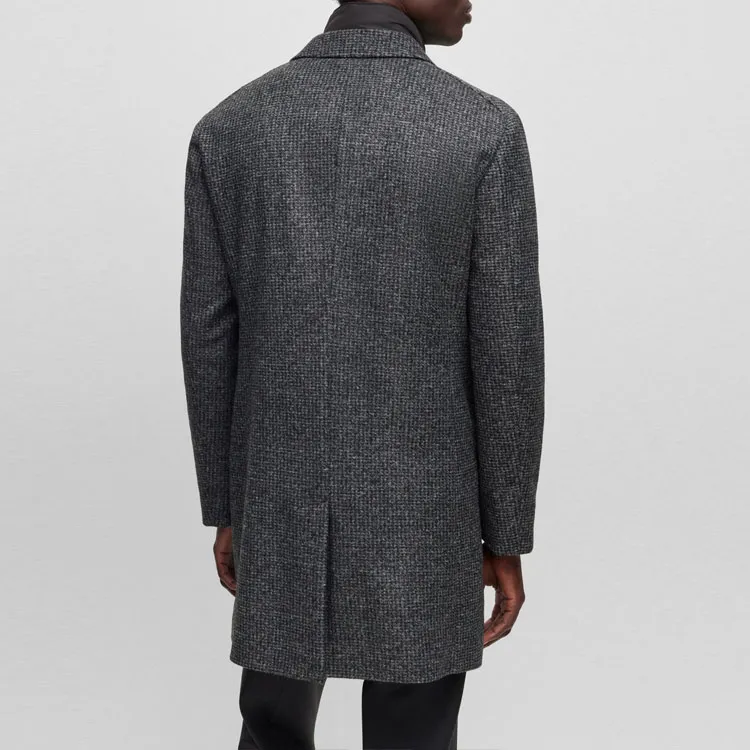 HUGO BOSS Slim Fit Patterned Coat With Zip Up Inner Coat Men's Gray-4