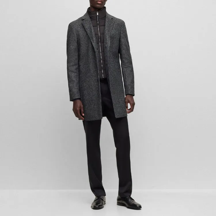 HUGO BOSS Slim Fit Patterned Coat With Zip Up Inner Coat Men's Gray-1