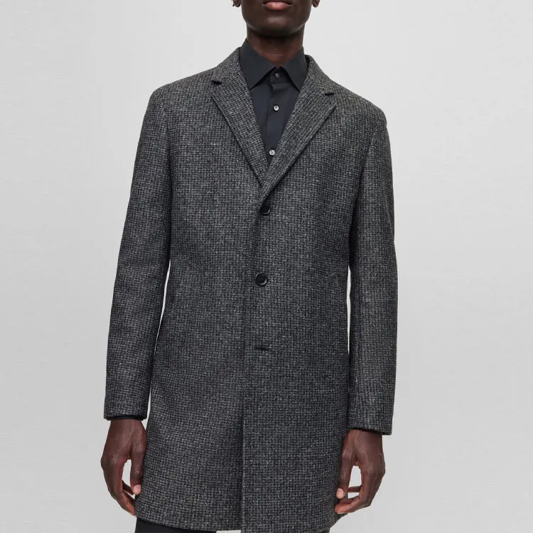 HUGO BOSS Slim Fit Patterned Coat With Zip Up Inner Coat Men's Gray-3