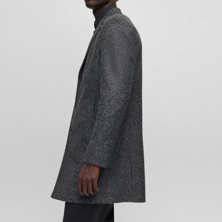 HUGO BOSS Slim Fit Patterned Coat With Zip Up Inner Coat Men's Gray-5