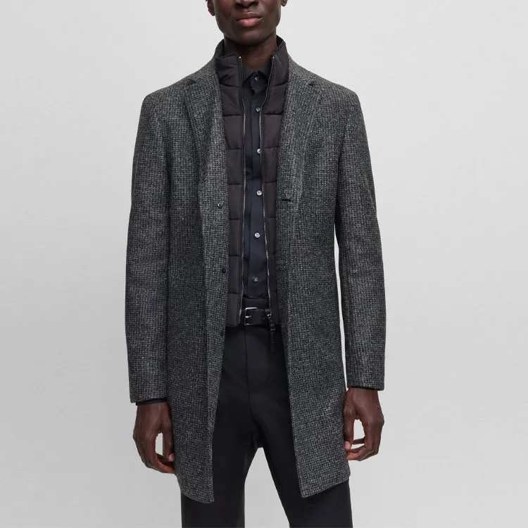 HUGO BOSS Slim Fit Patterned Coat With Zip Up Inner Coat Men's Gray-2